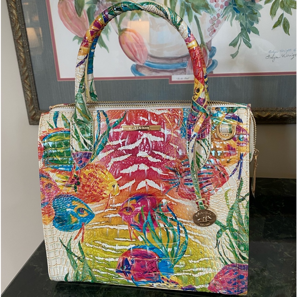 Brahmin Multicolor Tropical Fish Embossed Leather Satchel